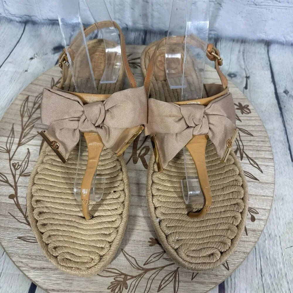 Tory Burch Bow Thong Sandals Women 11 Espadrille Jute Resort Coastal Boho